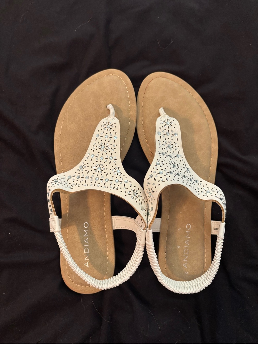 Andie White Laser-Cut T-Strap Sandals- Wide width (10)